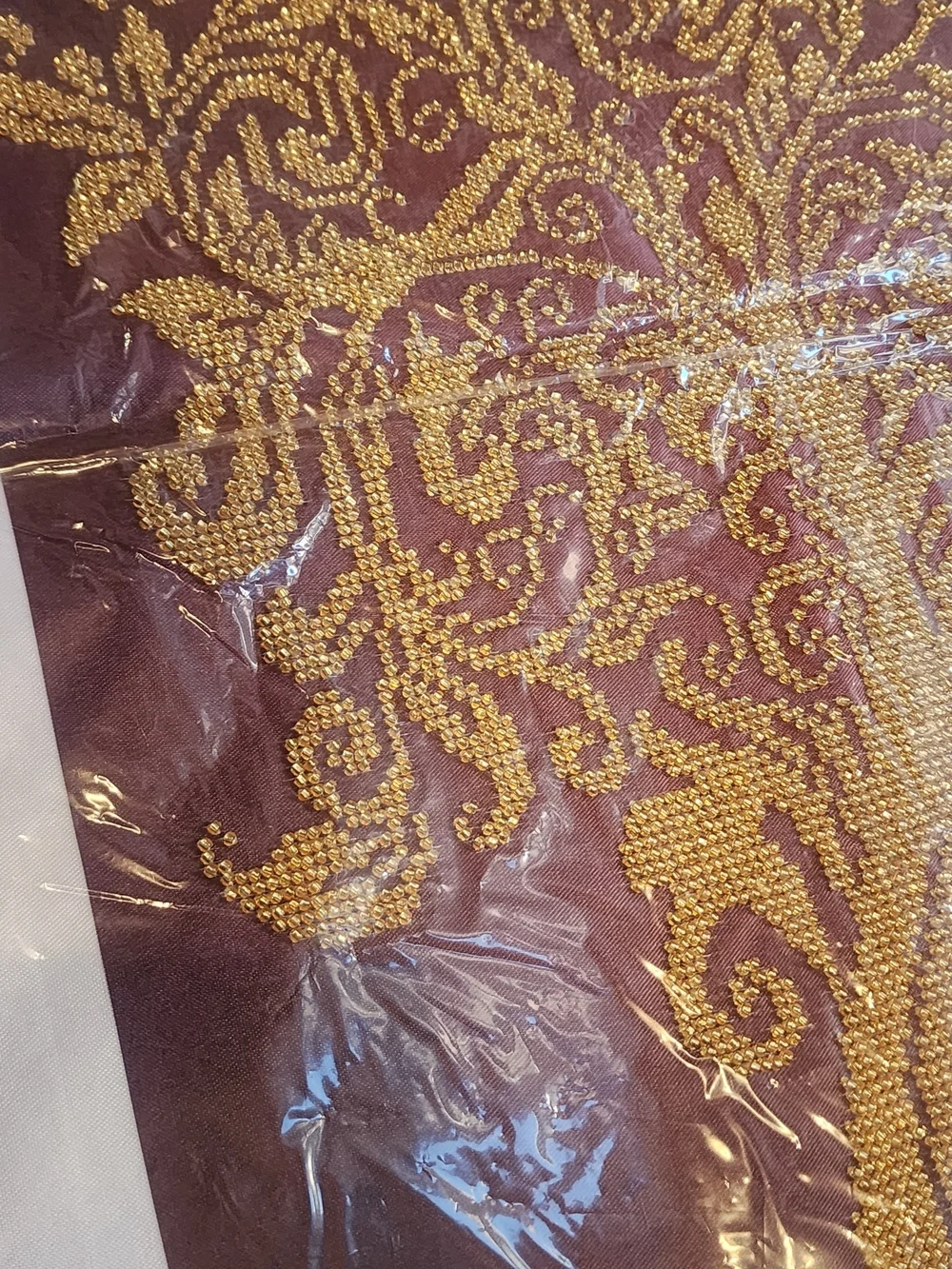 Gold Beaded Tree Wall Art on Deep Burgundy Canvas